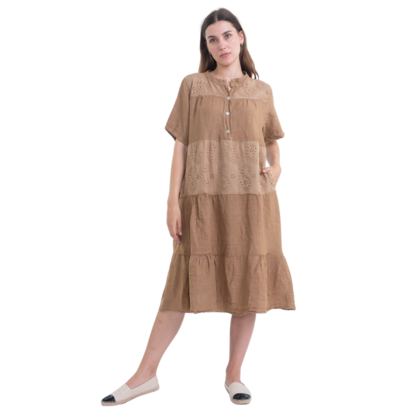 VeraMay - Wholesale Dress - Women's - 6037 Camel Vera May Italian Linen Dress3