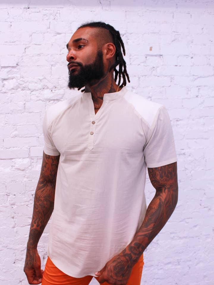 Sprout Men's T-Shirt Short-Sleeve Henley with Knit Detail for wholesale by Am.A-Line Collections LLC