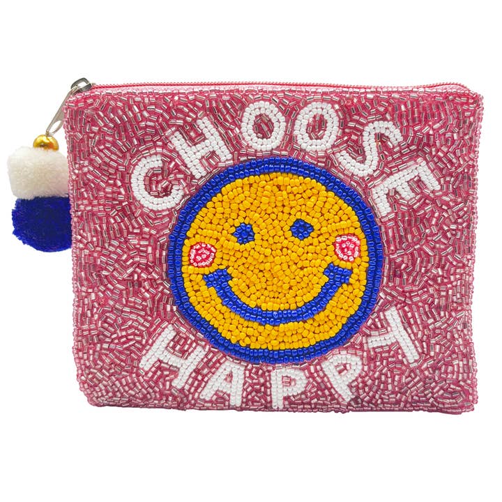 Pizzazz, Inc. - Wholesale Coin Purse - Women's - CHOOSE HAPPY SMILEY BEADED COIN POUCH0