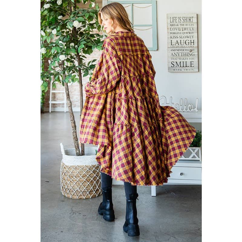 Oli&Hali - Wholesale Shirt - Women's - WASHED TIERED RUFFLE BACK DETAIL PLAID TUNIC SHIRT6