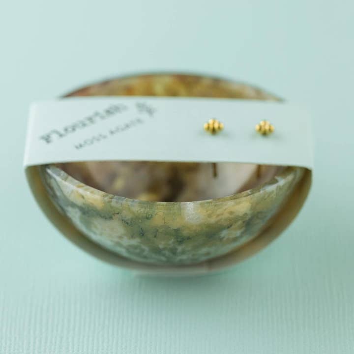 SoulKu - Wholesale Jewelry Set - Gold Trio Stud Earrings & Moss Agate Bowl Gift Set6