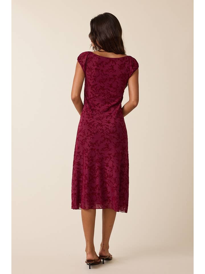 Sky to Moon - Wholesale Dress - Women's - BURNOUT VELVET CAP SLEEVE LAYERED MIDI DRESS11