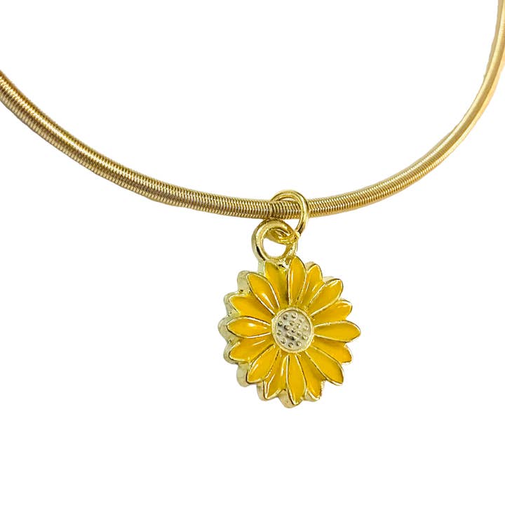 Broken Record Boutique - Wholesale Charm/Dangle Bracelet - Gold Enamel Sunflower Bangle Charm Bracelet on Card
