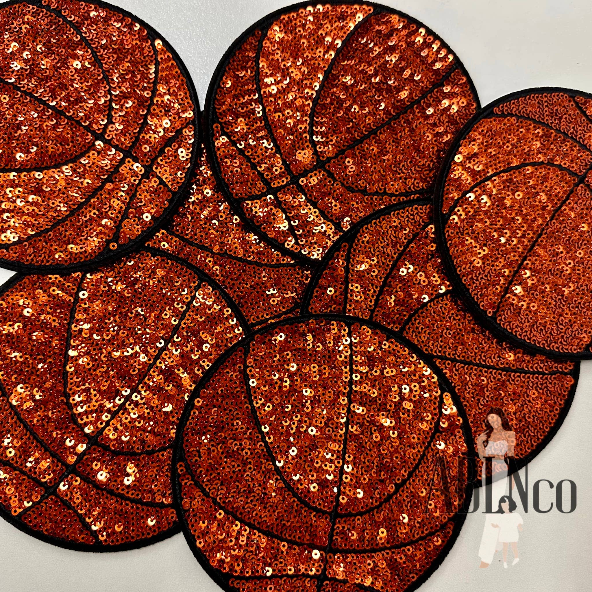 ABLNco - Wholesale Patch - Small Sequin Basketball Patch Game Day Sport Chenille Patch0