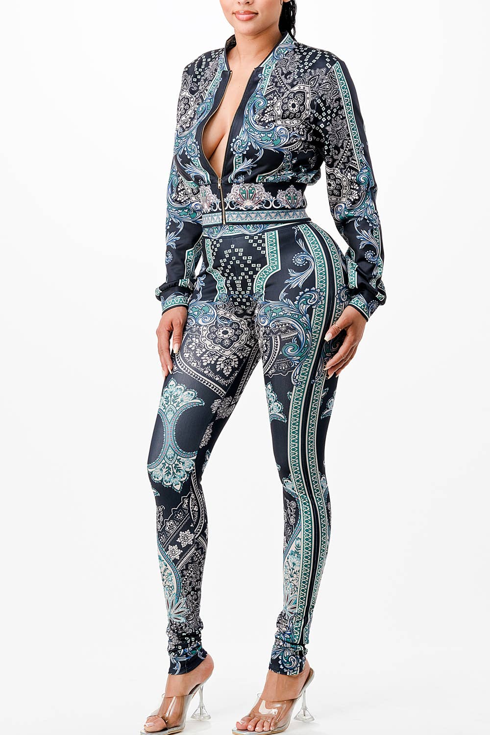 Her Bottari - Wholesale Top & Pant Set (NOT Loungewear) - Women's - BJ2085-SET_Zip-up style jacket with leggings set1