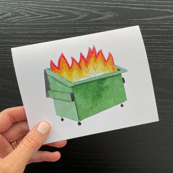 Dumpster Fire Card for wholesale by Colle Creative