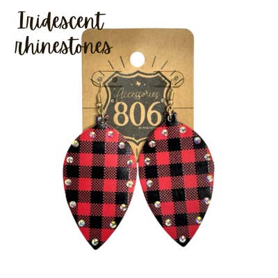 Pink Panache Brands - Wholesale Dangle Earrings - Embellished buffalo plaid print drop earring, last call0