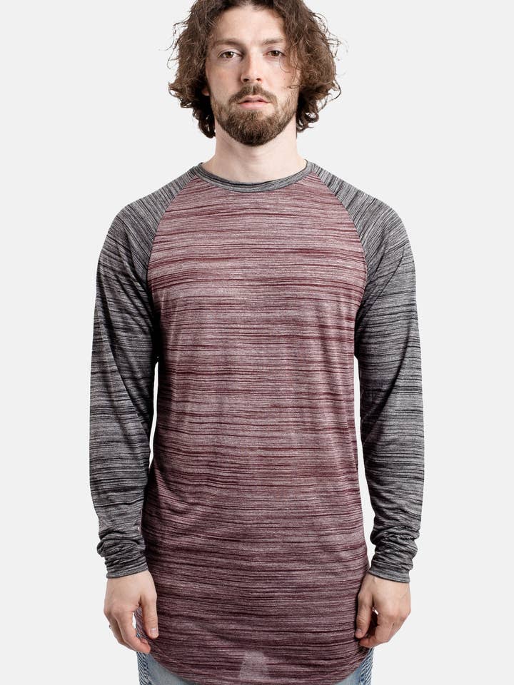 T-shirt de Baseball Longline Maroon Black Melange por atacado de Blackskies