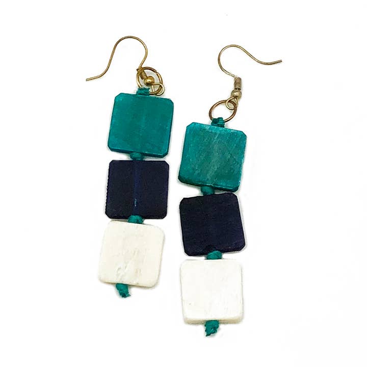 Omala Azure Coast Collection Earrings - Triple Square Beads for wholesale by Anju Jewelry