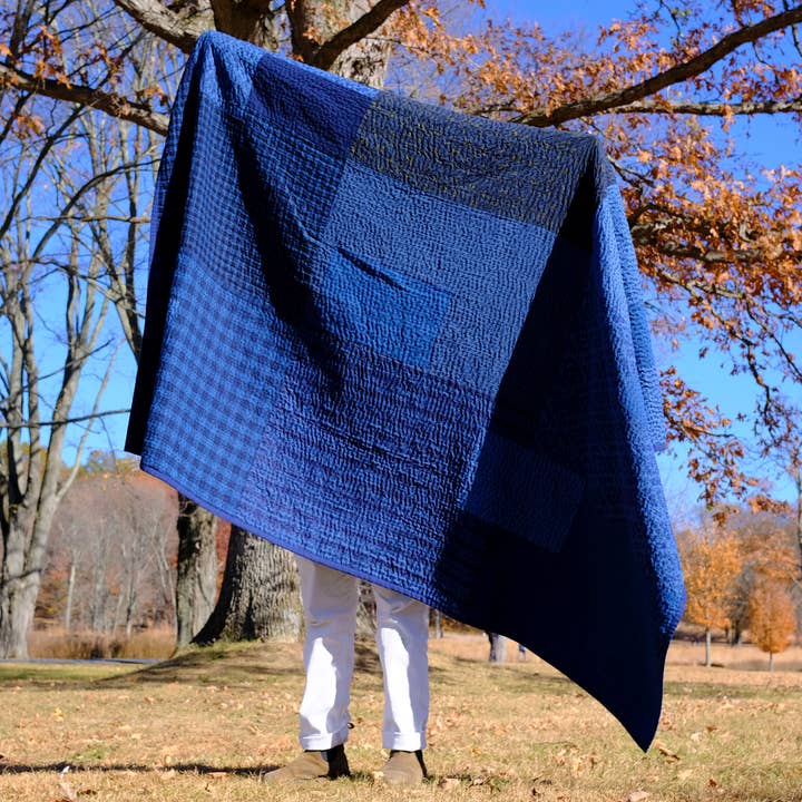 Indigo Over-dyed Cotton Patchwork Throw Quilt for wholesale on Faire1