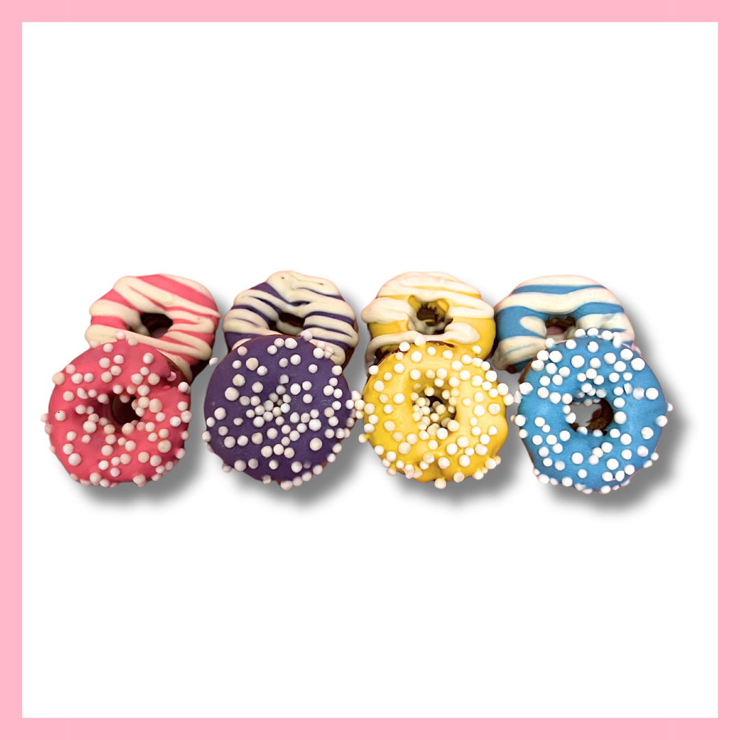 Pup Pawtisserie - Wholesale Pet Treats - Dog - 2 Pack Mini Donuts - Colored Frosting White Sprinkles0