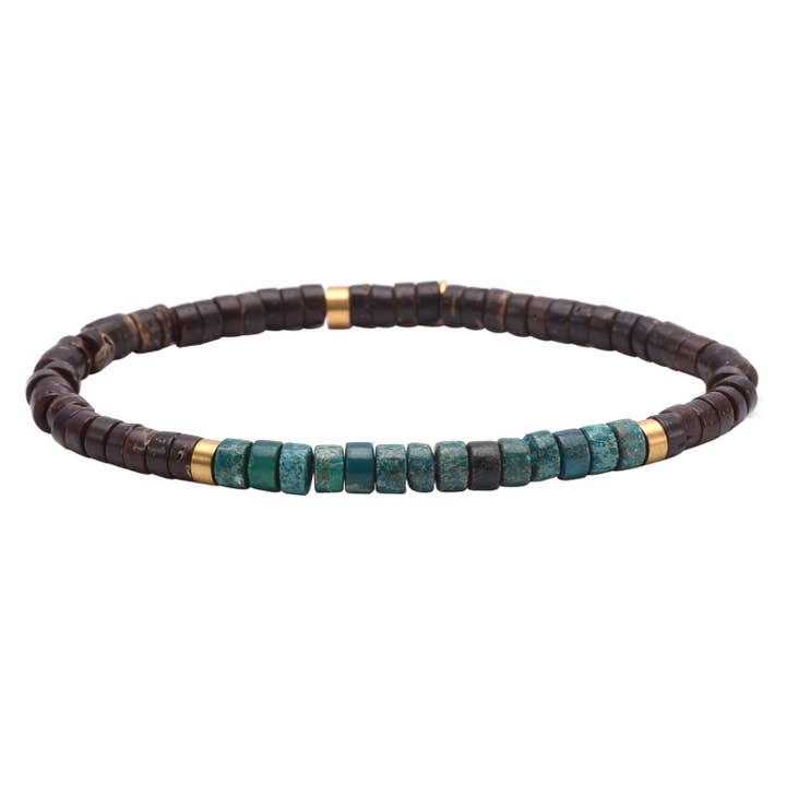 Bracelet perles heishi 4mm coconut jaspe vert imperiale pour la vente par SIXTY STONES