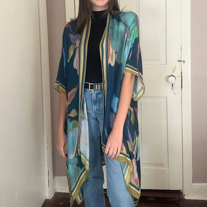 Conspicuous Floral Kimono - Cobalt Blue for wholesale by Vismaya - A Brand by Shivani LLC