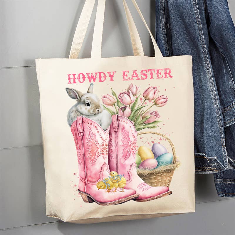 Avery Lane Gifts - Wholesale Tote Bag - Women's - Howdy Easter Cowboy Boots Western 12 oz Canvas Tote Bag0