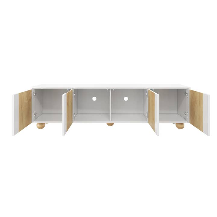 HOMYCASA DESIGN INC - Wholesale Console Table - Farmhouse TV Stand with Cable Holes for TVs up to 75', Cream Style Media Console with Rebound Device, Elegant Entertainment Center with 5 Solid Wood Legs for Living Room, Bedroom, White, 69.6'W10