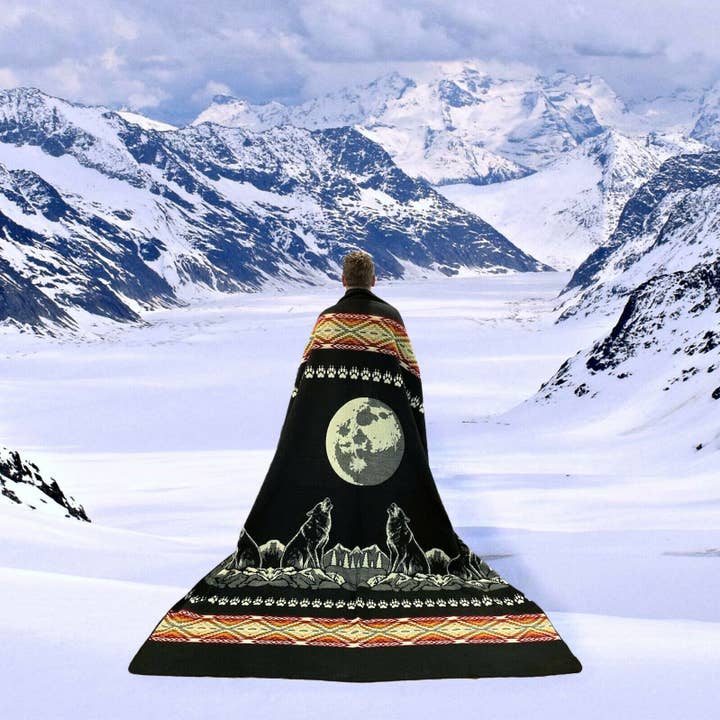 Blød & Varm Baby Alpaca Uld Tæppe - Ekstra Stor 78" x 92"/200 x 230 cm - Ulv Mønster - Vendbar Sort/Hvid for engroshandel hos ECUALAMA