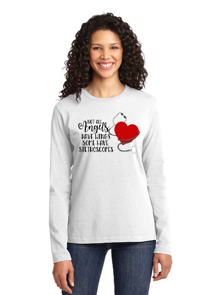 Anges avec stéthoscopes - T-shirt à manches longues en coton pour la vente par Cutieful
