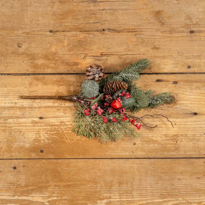 Ragon House - Wholesale Artificial Plant - 16" ICY FOLIAGE W/ RED BERRIES & BELLS PICK