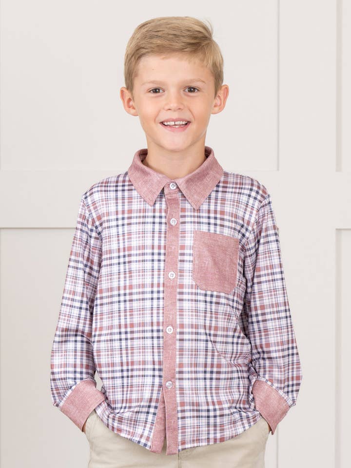 Marie Nicole Clothing - Wholesale Button Down Shirt - Kids - Pocket Button Up Plaid Shirt- Tan4
