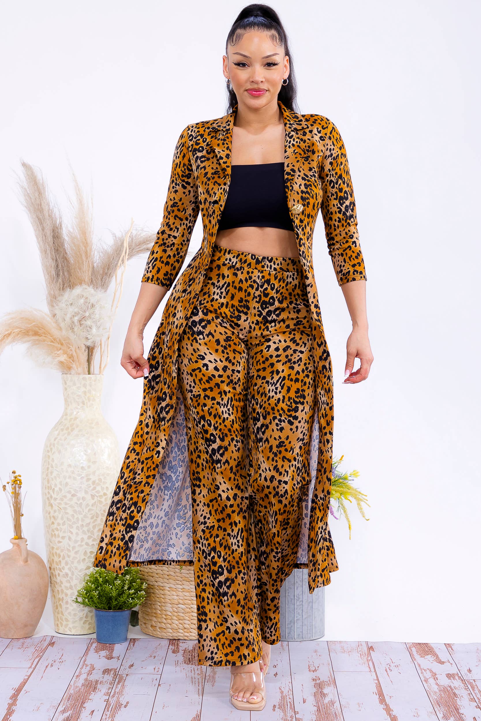 HH785R-LEOPARD Leopard Blazer & Wide-Leg Pants Two-Piece Set for wholesale on Faire2
