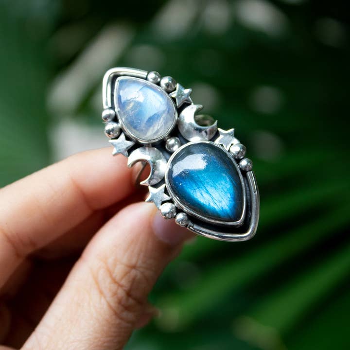 Ambra Jewels - Wholesale Cocktail/Statement Ring - Stellar Tides – Labradorite & Moonstone Celestial Ring1