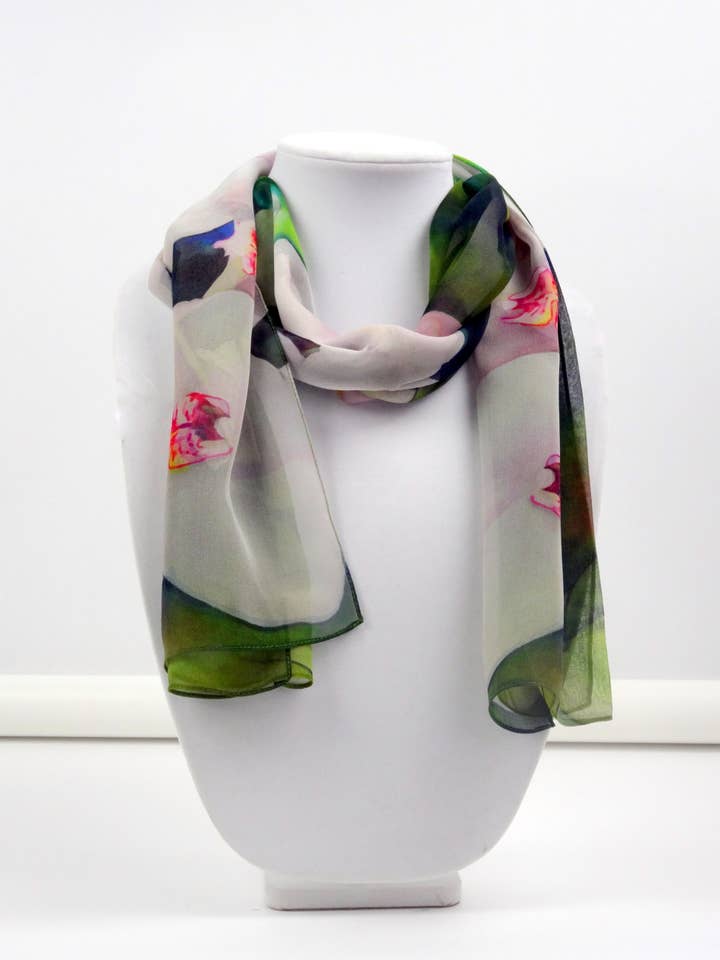 Tropical Orchid Silk Scarf - Sheer for wholesale by Silk Squirrel