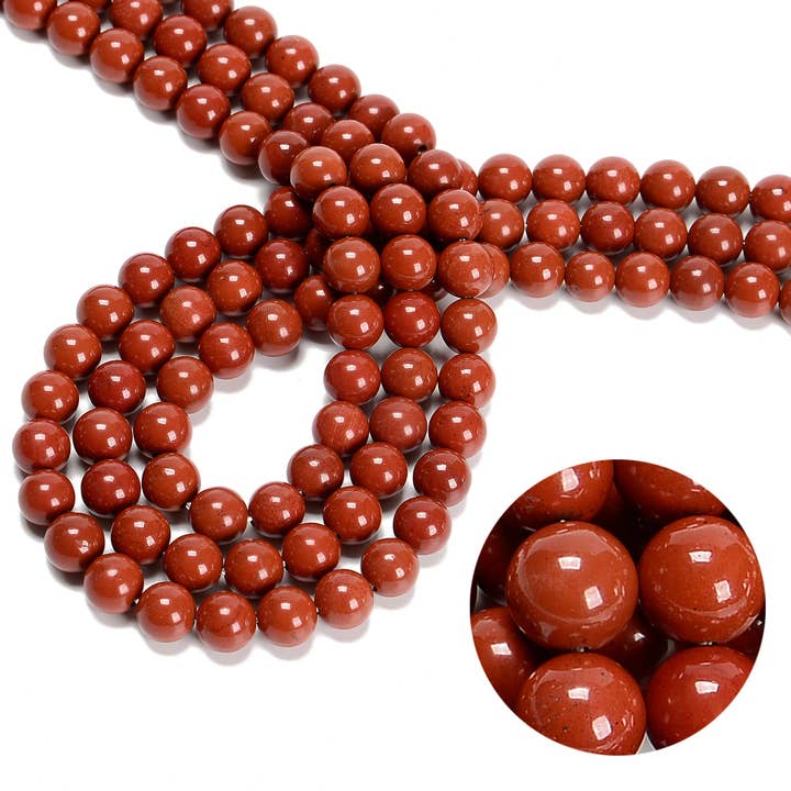 CRCBEADS - Vente Perle - Perles rondes lisses en jaspe coquelicot rouge naturel 4mm 6mm 8mm 10mm 12mm 15,5" brin1