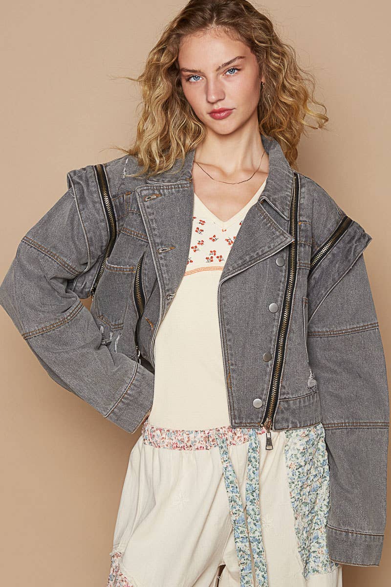 Pol Clothing - Wholesale Denim Jacket - Women's - Oversized denim jacket with zipper detail16