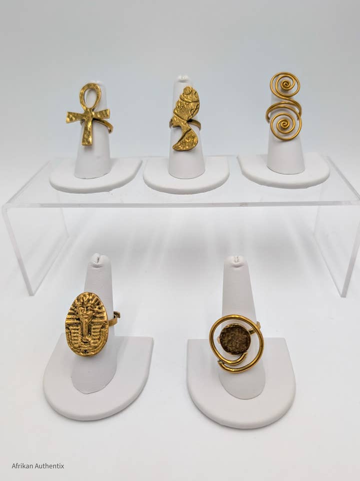 Anelli dichiarazione in ottone - anelli in ottone africano fatti a mano 5 per la vendita all'ingrosso da parte di Afrikan Authentix