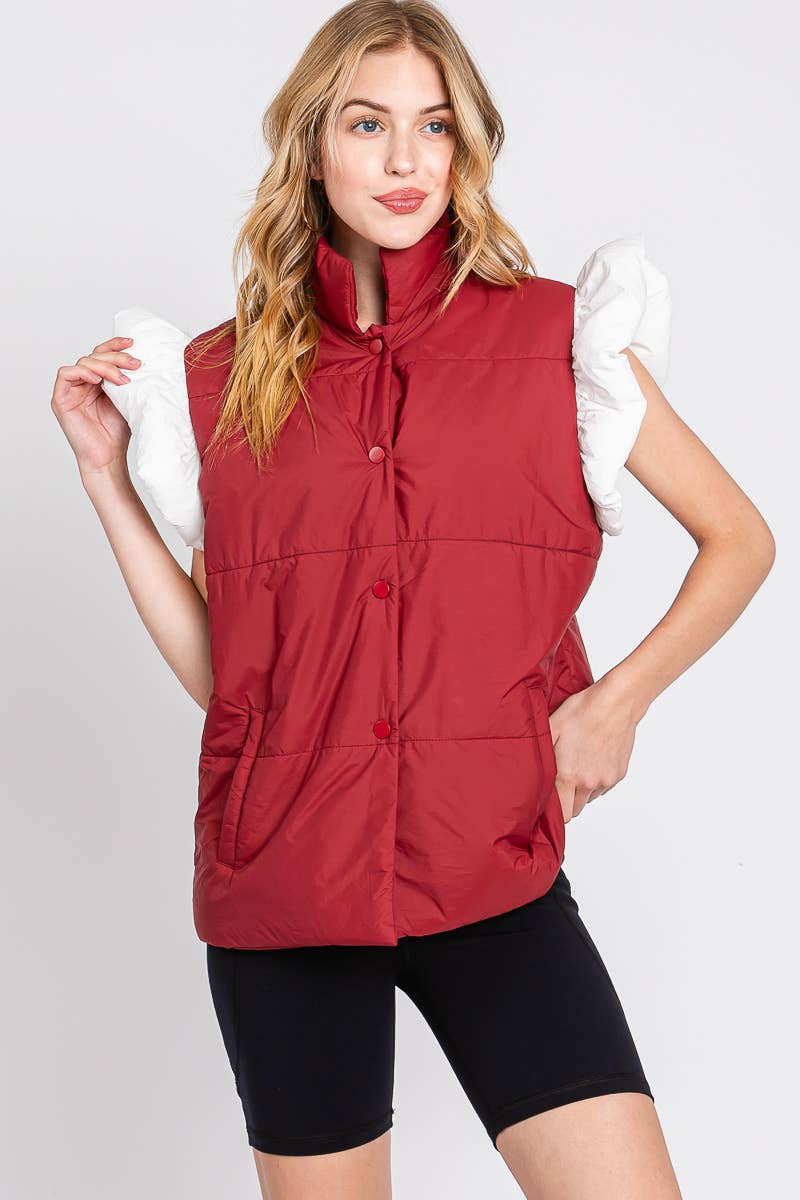 Sewn and Seen - Wholesale Outerwear Vest - Women's - PUFF SNAP BUTTON COLORBLOCK HIGH NECK VEST9