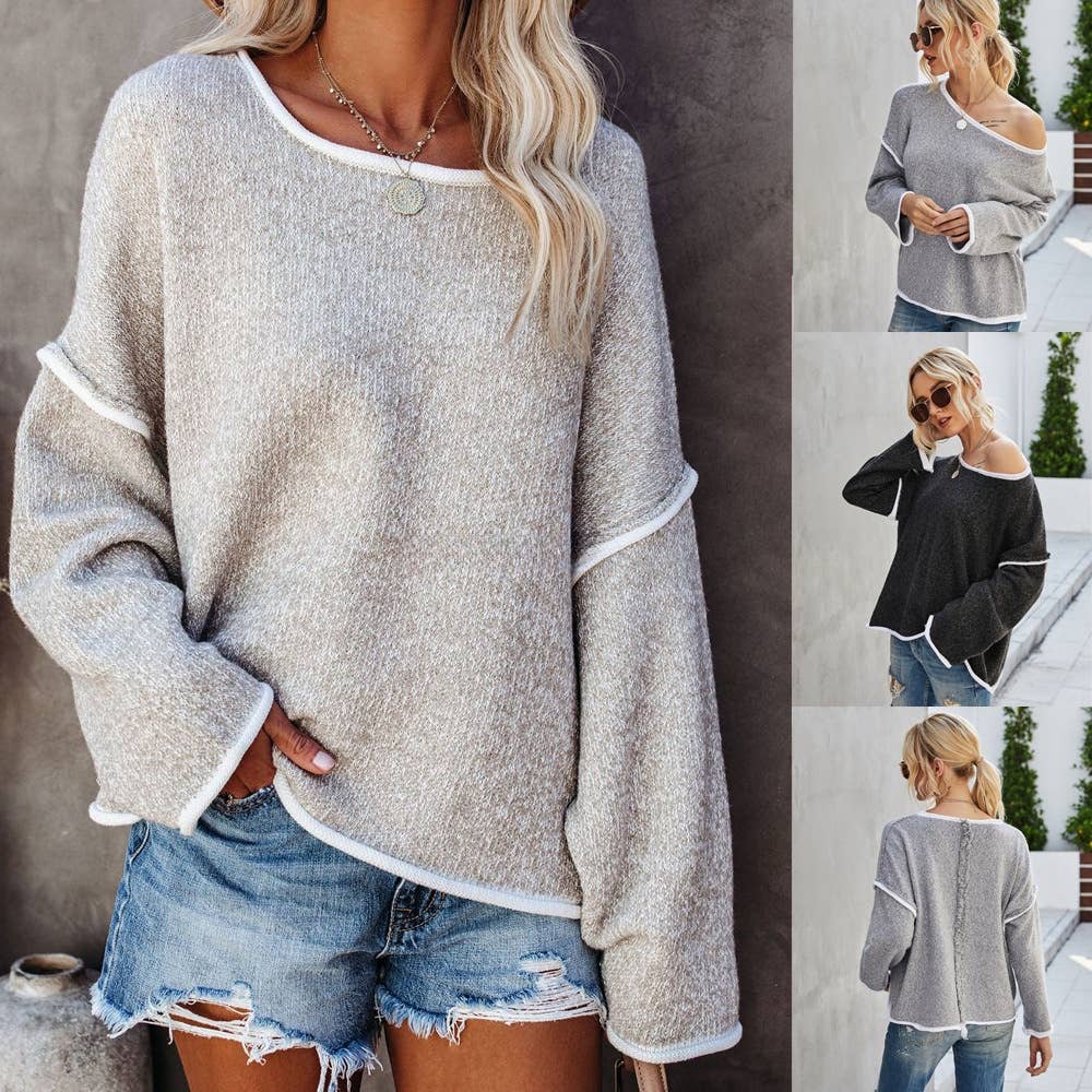 NINEXIS - Wholesale Knit Sweater - Women's - CWOSWL1043_Casual Crew Neck Pullover Long Sleeve Sweater12
