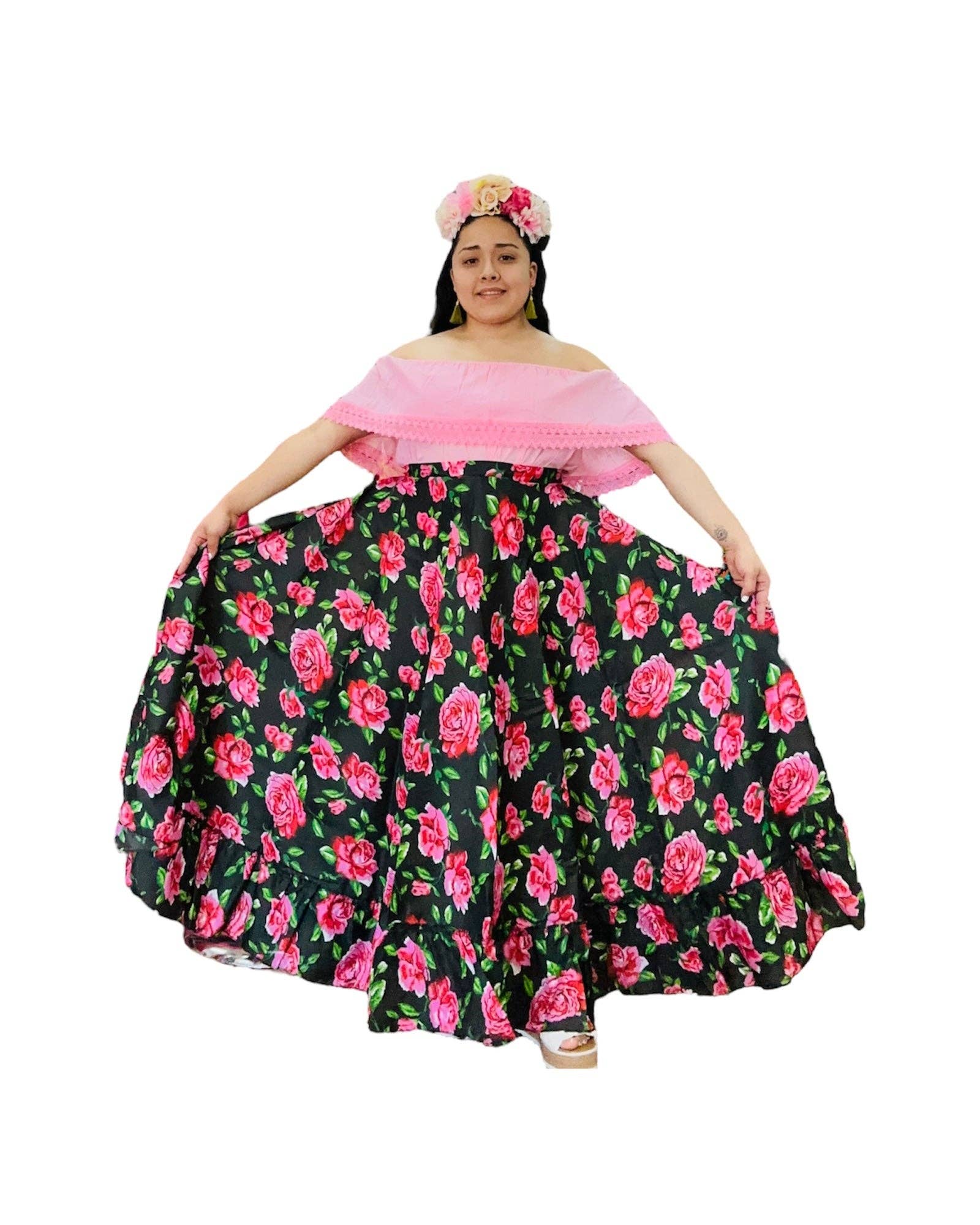 Cielito Lindo – Engroshandel Nederdel - Dame – Mexicansk Folklorico sort blomsternederdel