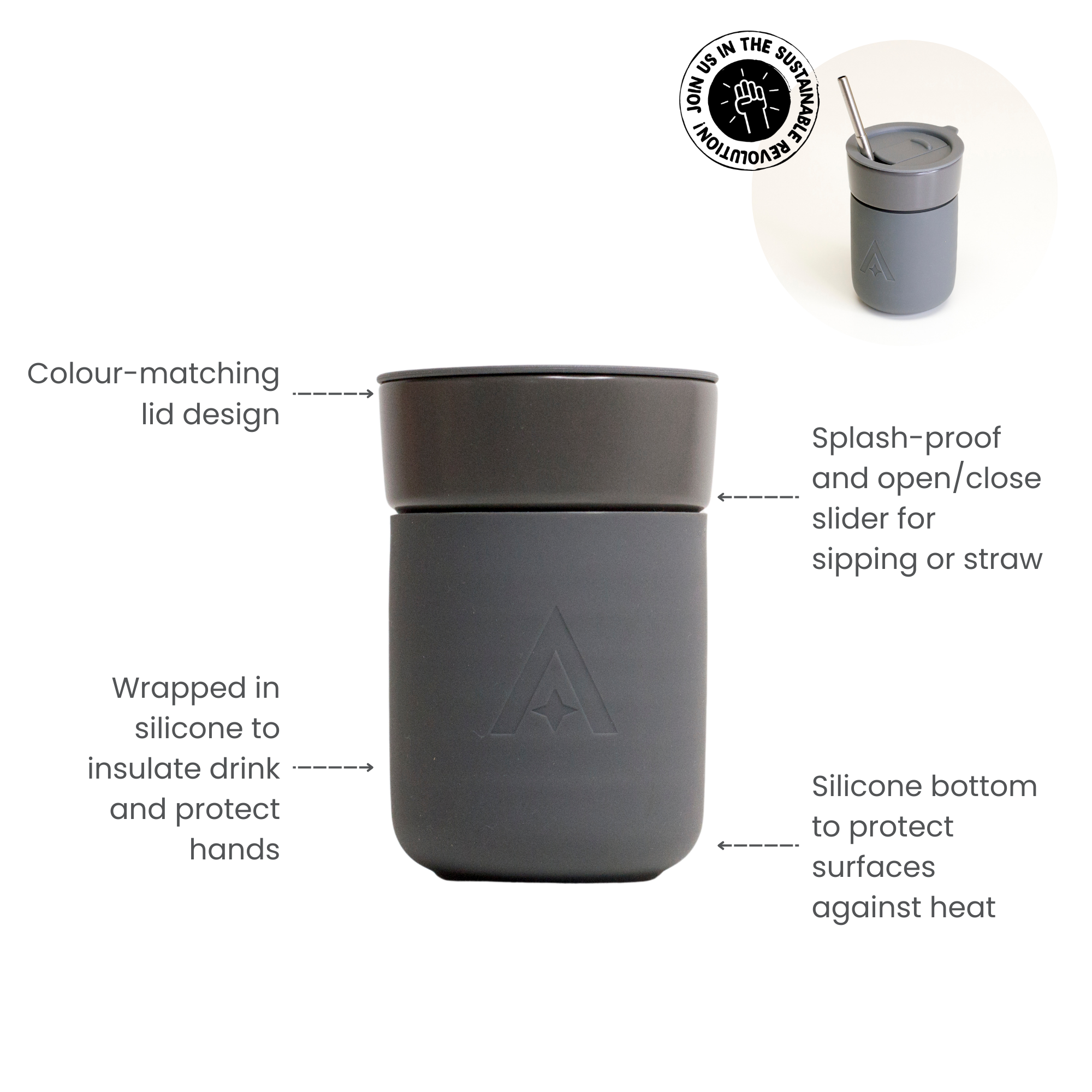 UBERSTAR – wholesale Insulated mug/tumbler – Ceramic Travel Mug with Lid - Space Grey7