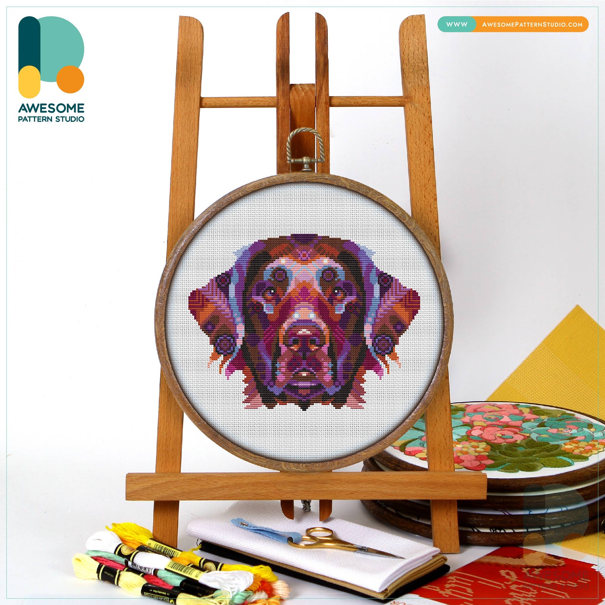 Awesome Pattern Studio - Wholesale Embroidery/Cross Stitch Supplies - CS2115 Mandala Flat-Coated, Counted Cross Stitch Kit0