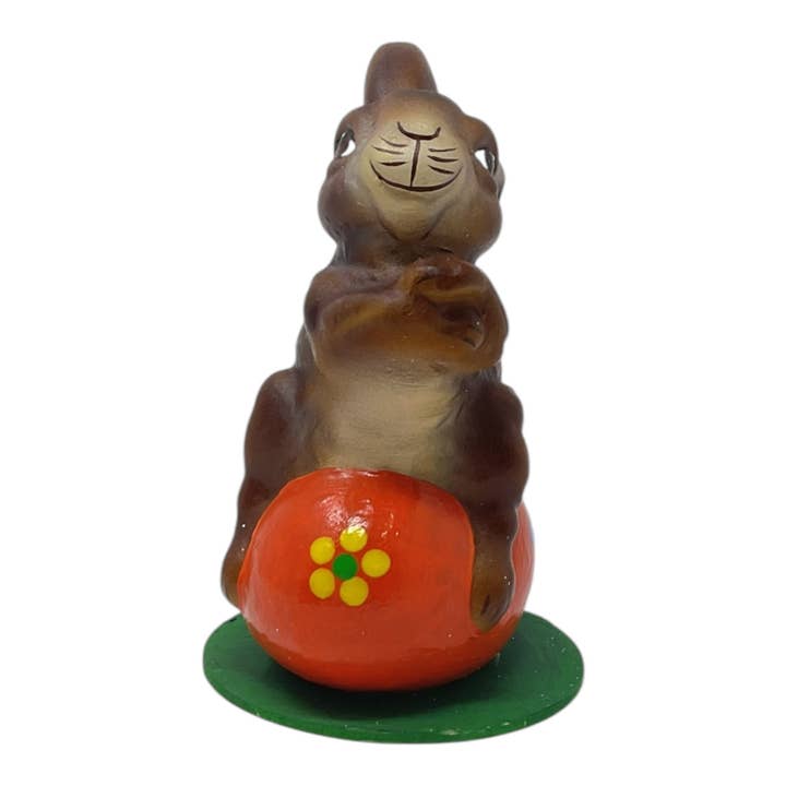 Pinnacle Peak Trading - Wholesale Decorative Figurine - Ino Schaller Easter Bunny on Orange Egg German Paper Mache
