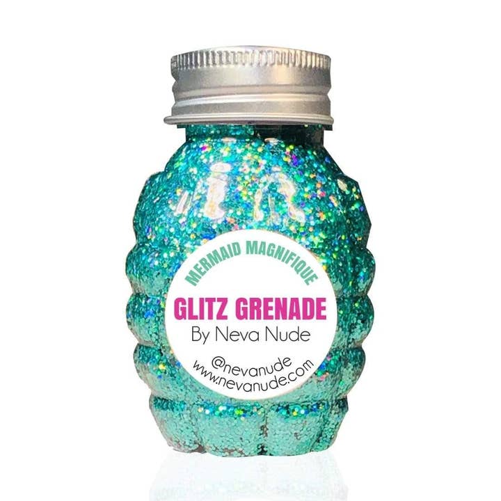 Mermaid Magnifique Turquoise Cosmetic Glitter Glitz Grenade Keychain in Aloe Gel for wholesale by Neva Nude