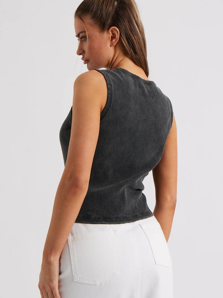 Urban Bliss – wholesale Tank top – Women′s – Charcoal Washed Ribbed Racer Vest3