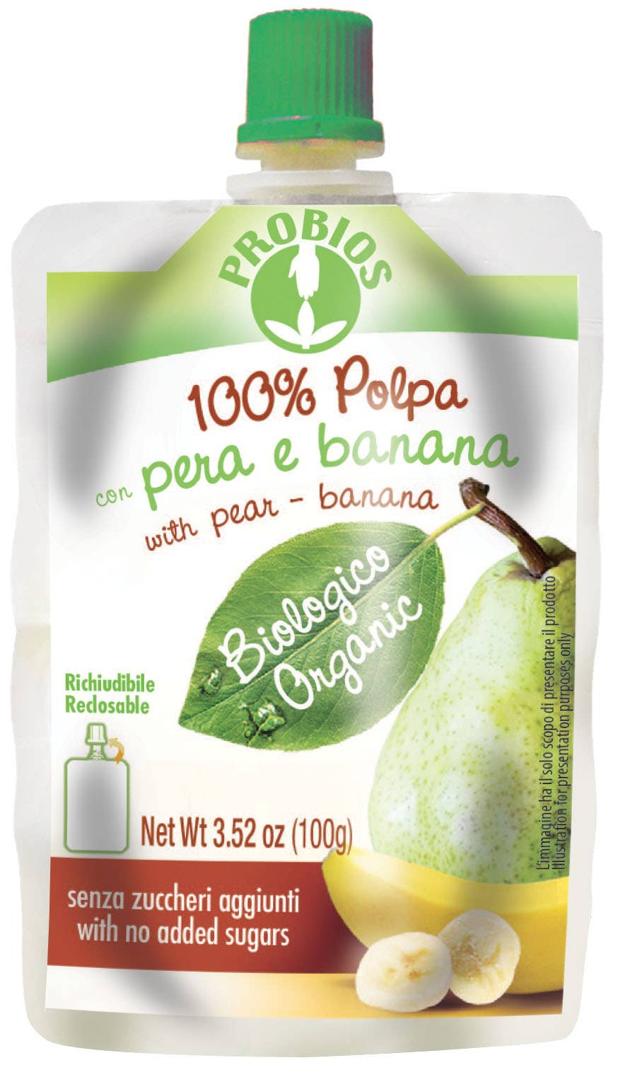 Probios - Wholesale Fruit Snacks - Organic pear banana pulp in doypack0