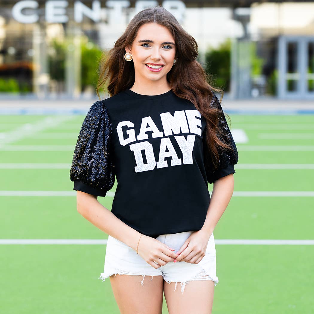Your Fashion Wholesale – wholesale Blouse – Women’s – Game Day Sequin Bubble Sleeves Top0