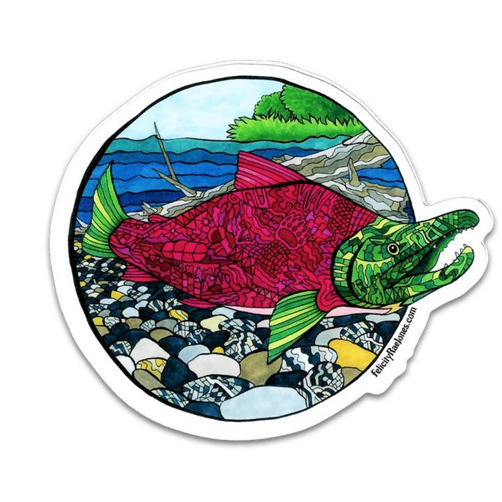 "Spawning Sockeye" Vinyl Sticker for wholesale by FJ Creations