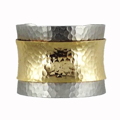 Matte Gold Matte Silver Aurora Layered Hammered 2" Cuff|Gold/Silver|Matte|Shiny for wholesale on Faire3