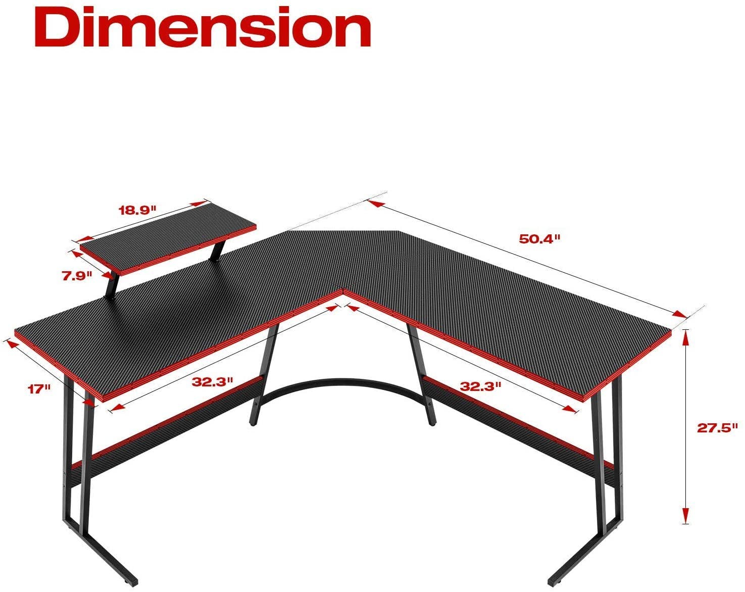 Black L Shaped Gaming Desk With Monitor Riser 51 Inch Corner Desk for wholesale on Faire2