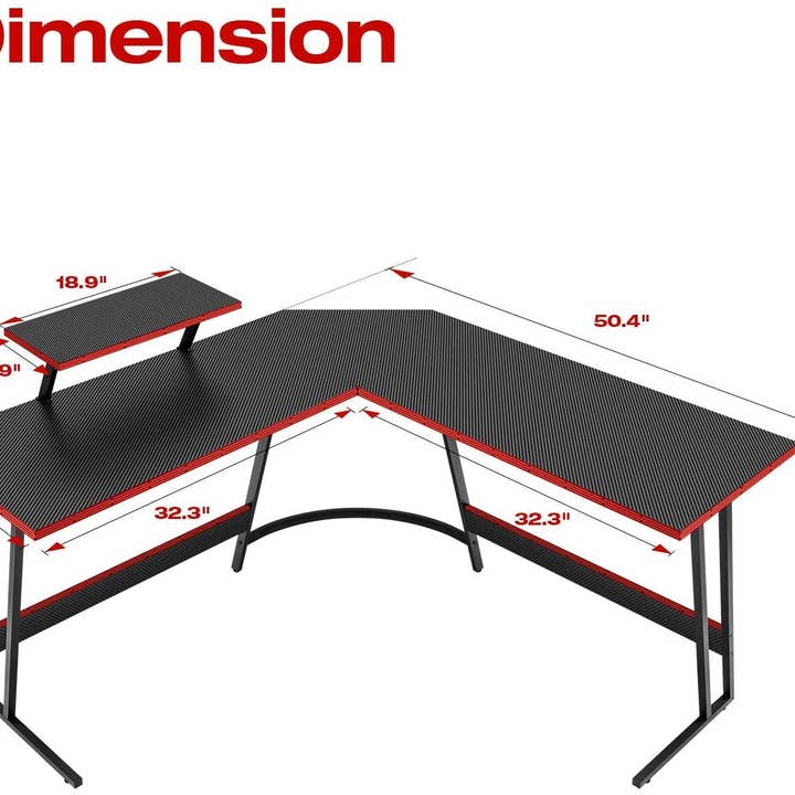 Black L Shaped Gaming Desk With Monitor Riser 51 Inch Corner Desk for wholesale on Faire2