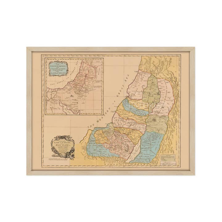 Historic Prints - Wholesale Map - 1760 Land of Canaan Palestine Map - Framed Vintage Holy Land Map Poster - Map of the Holy Land Divided Among Twelve Tribes God Promised To Abraham14