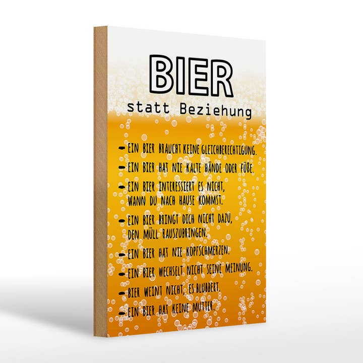 Panneau en bois avec inscription 20x30 cm Bière au lieu de relation Raisons Déco pour la vente par Femer