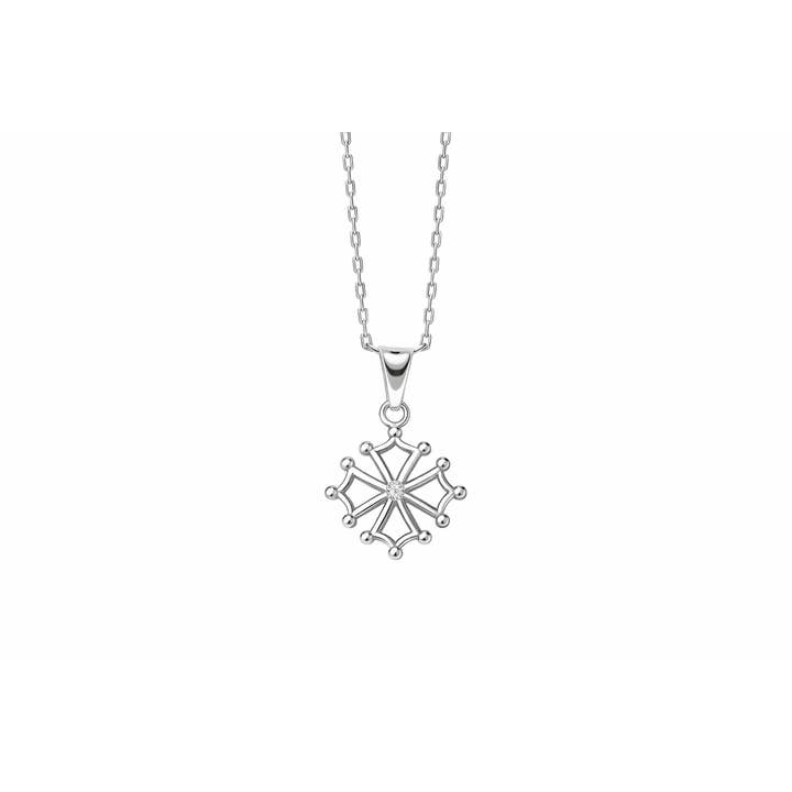 Occitansk kors‑hänge i rodinerat 925‑silver och zirkoniumoxid för wholesale av TALISMAN JEWELLERY (D&Fidanverdi, S.L.)
