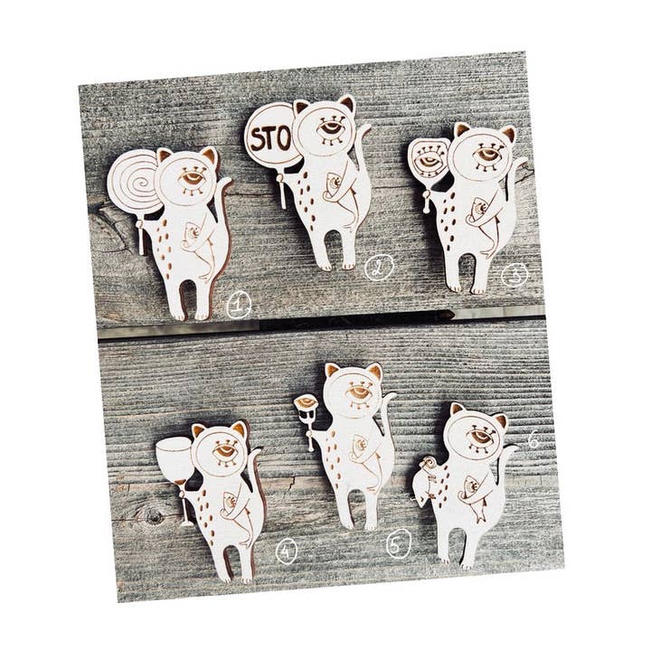 Cyclop Cat Pin, Vermont Made, New England Artist for wholesale by Leopard Frog