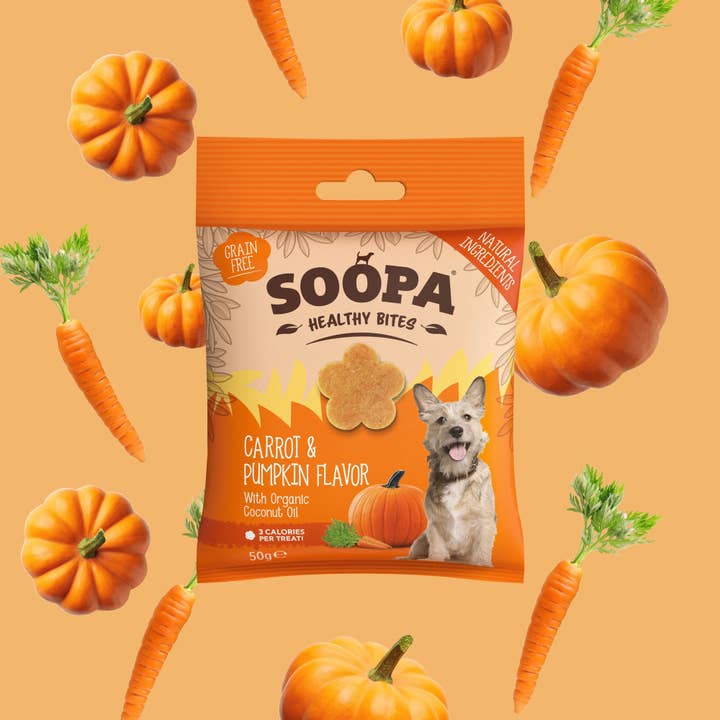 Dolcetti per cani Carrot & Pumpkin per la vendita all'ingrosso da parte di Soopa Europe