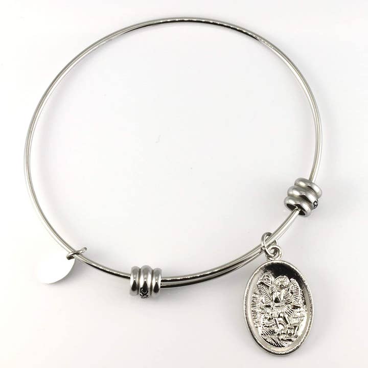 Dave The Bunny – Großhandel Armband mit Charms/Anhängern – Erzengel Michael | Schutzarmbänder für Frauen Edelstahl St. Michael Armreif mit religiösem Schmuck für Frauen von St. Michael oder San Miguel Arcangel Schutzarmband für Männer und Frauen1