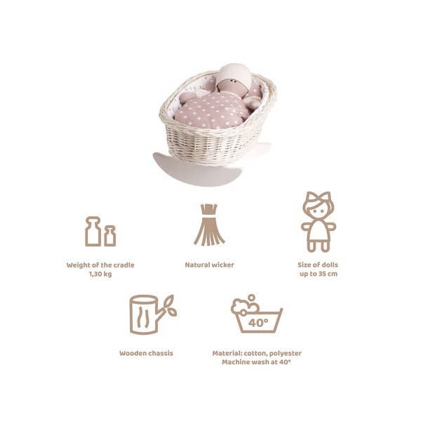 The Wicker Stories – Großhandel Puppenzubehörset – Kinder – Schaukelbett für Puppen, Korbpuppenwiege3